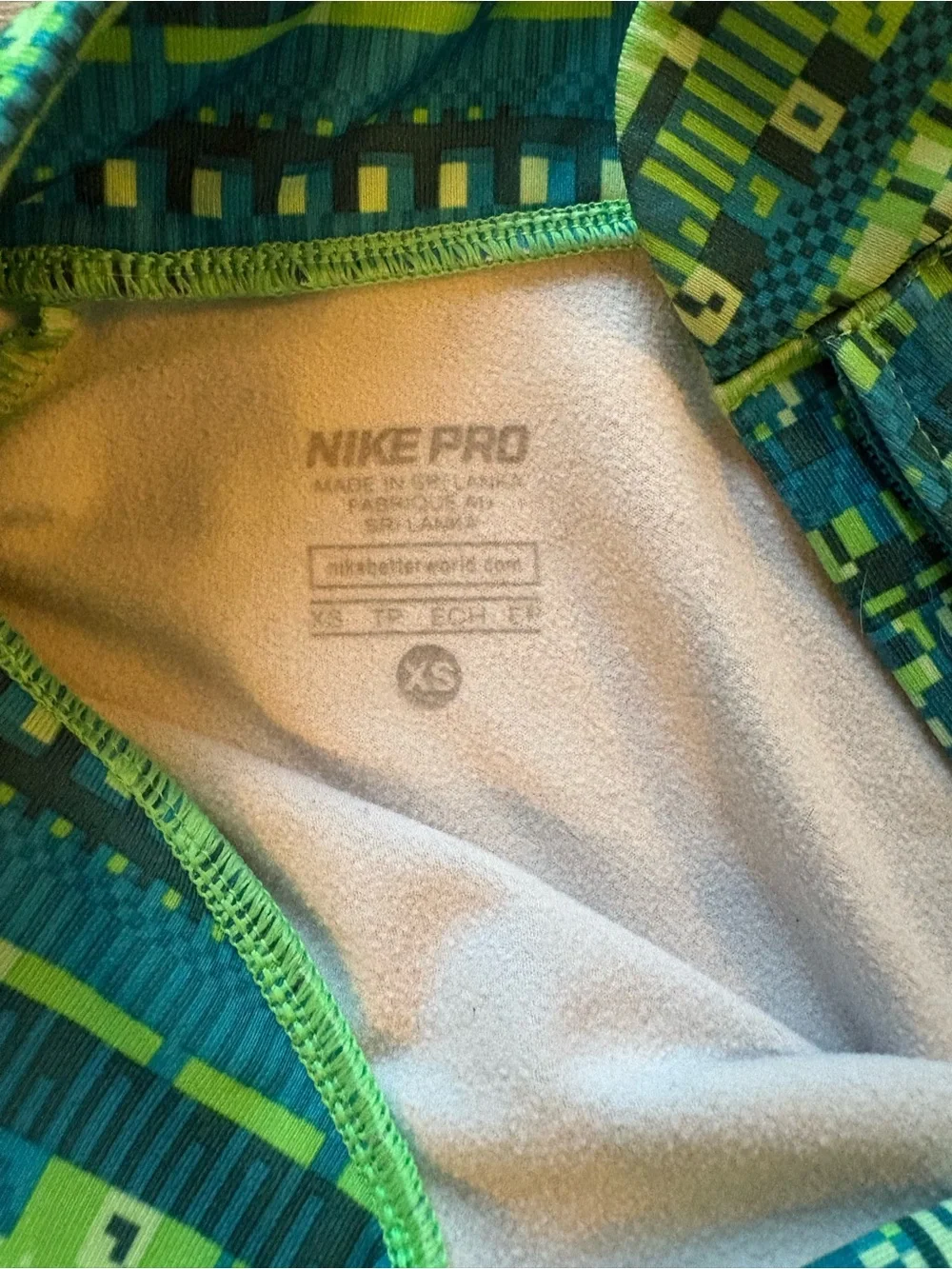 Nike Long-Sleeve Patterned Top in Lime Green and Teal